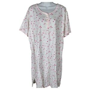 Simply Basic Floral Nightgown‎ Pink Henley Cotton grandma vintage vottagecore